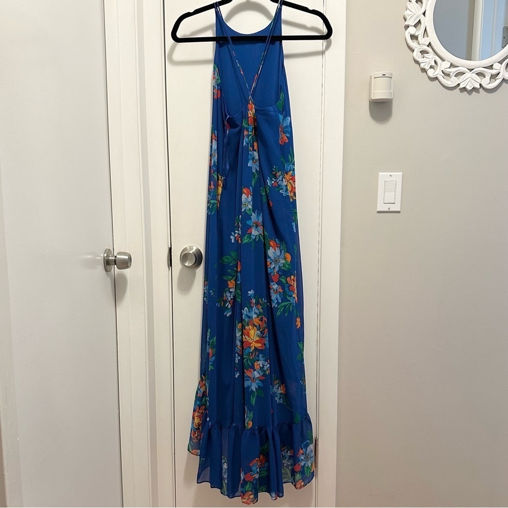 Lauren Ralph Lauren Floral Georgette Sleeveless High Low Dress Blue 4 - Picture 4 of 10
